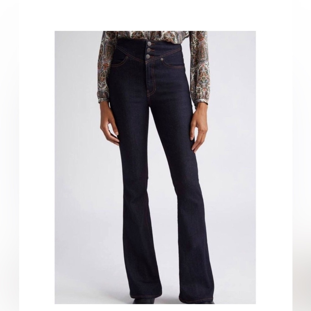 $348 New Veronica Beard Beverly Skinny Flare High Rise Indigo 3button yoke sz 30